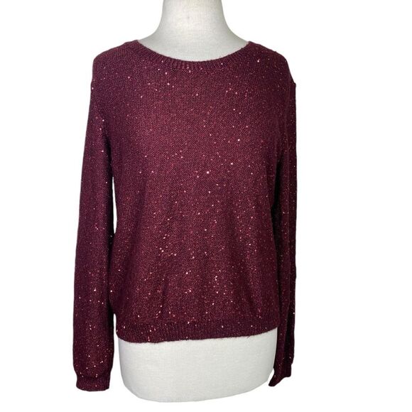 ANA L burgundy red sweater with tiny sparkly sequins and a bow tie in back - Picture 1 of 9